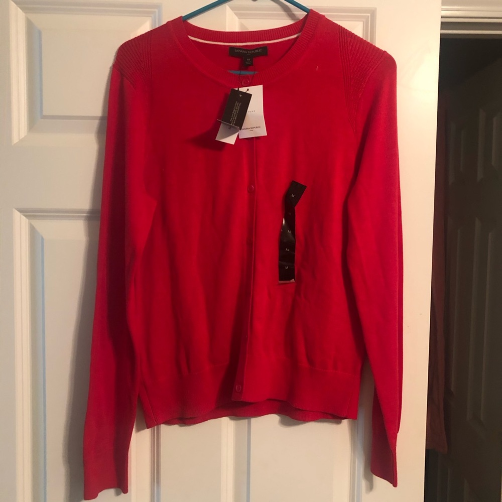 Red cardigan sweater